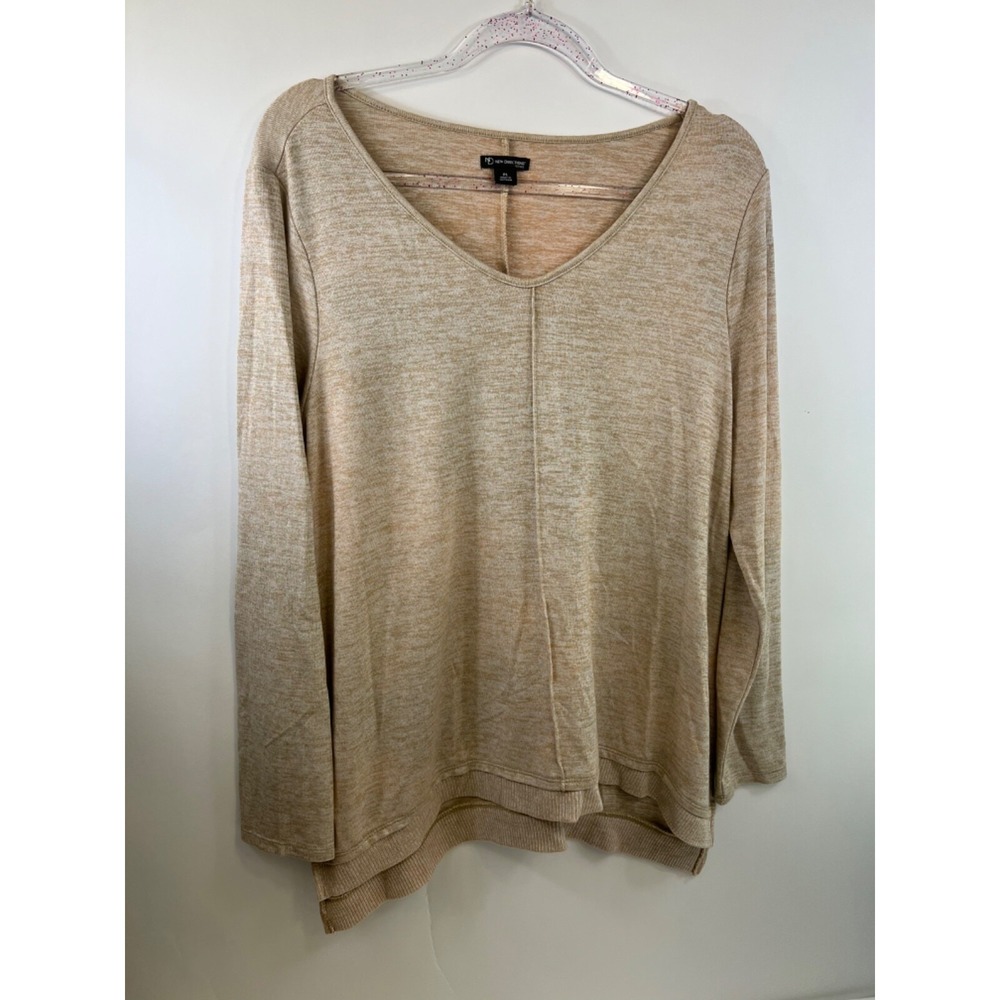 New Directions Petite Beige Sweater Womens Size PL Long Sleeve Soft Feel Stretch